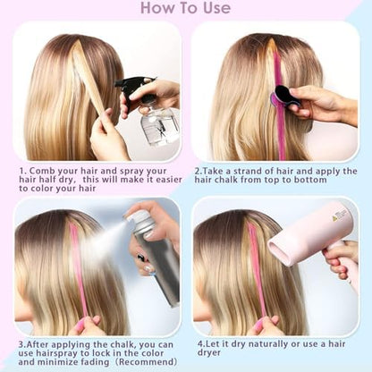 Close up of Colayerist temporary hair chalk sticks for kids.