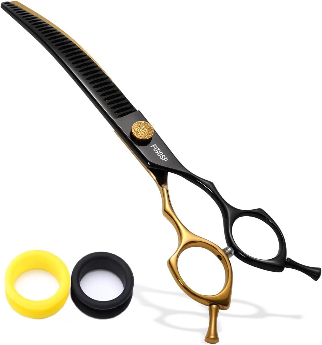 Professional Curved Thinning Shears Dog Grooming Scissors 7.5'' Rainbow Curved Thinner Scissors for Grooming Large Dogs Pet 56 Teeth Japan 440C(Curved Thinner,Rose Red) - Image 15