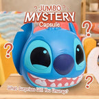 Close up view of the Stitch themed stickers and colorful poster included in the ten surprises package.