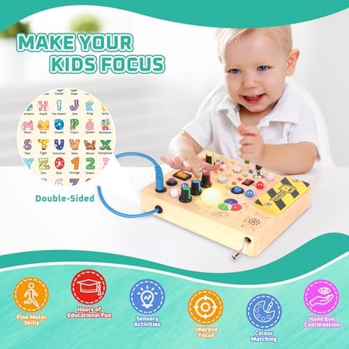 Konijiwa autism and sensory support toy displaying the mechanical toggles, music box button, and metal body conductivity points