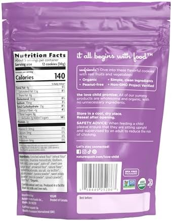Peanut free certified organic toddler snacks showing ingredients list