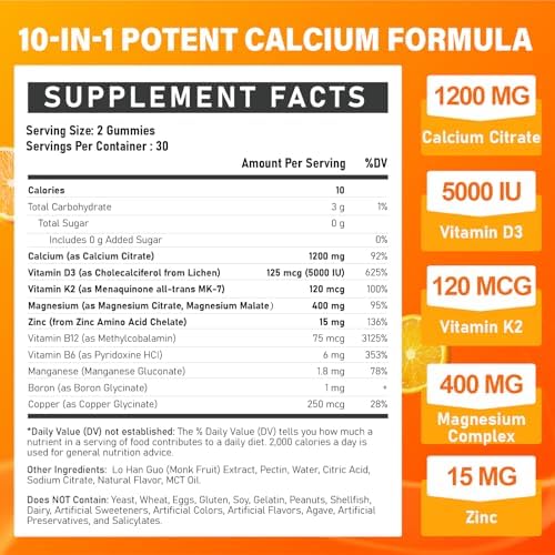 Veyttisy Calcium Citrate nutritional facts label