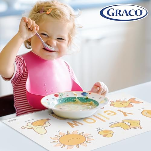 Four assorted educational design options included in the Graco disposable sheets collection.