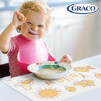 Four assorted educational design options included in the Graco disposable sheets collection.