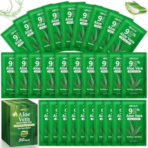 KONEUK 30 Pack Aloe Vera Gel individual travel sachets for face and hair