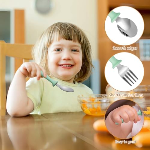 Side view of Pimoys 304 stainless steel toddler cutlery