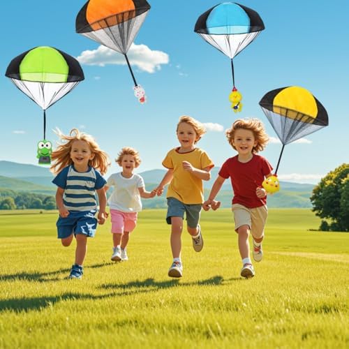 Colorful plastic eggs opened to reveal lightweight nylon parachute toys inside.
