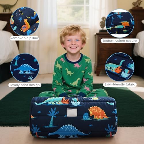David's Kids toddler bedding set showing the removable pillow insert being detached from the mat.