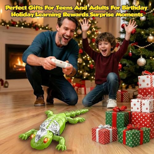 Kids playing with RC gecko toy on glass surface