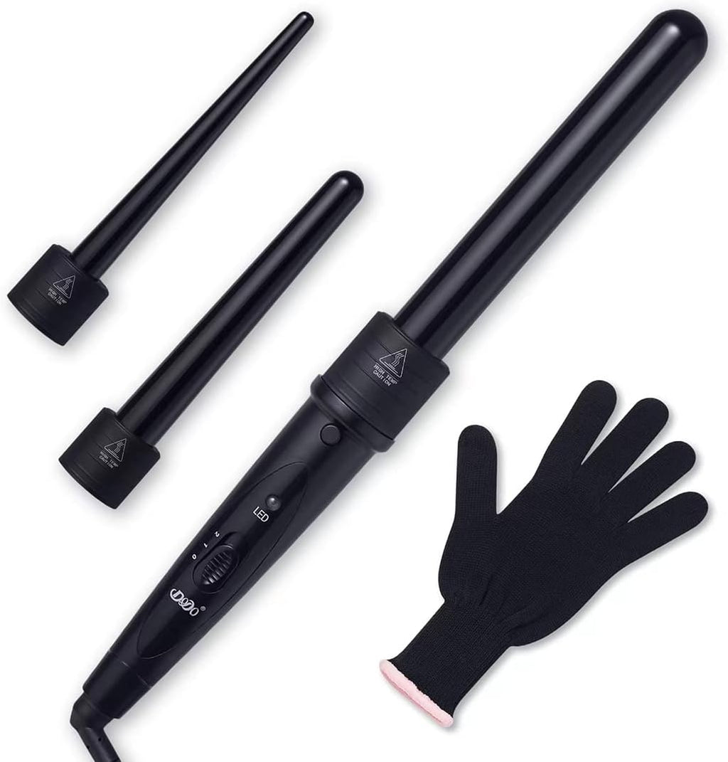 IMissiu 3-in-1 tourmaline curling wand set with black handle