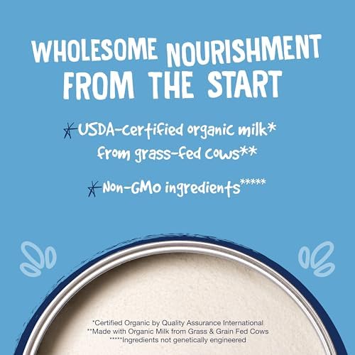 Authentic USA imported Earth's Best toddler milk drink powder natural vanilla flavor close up view.