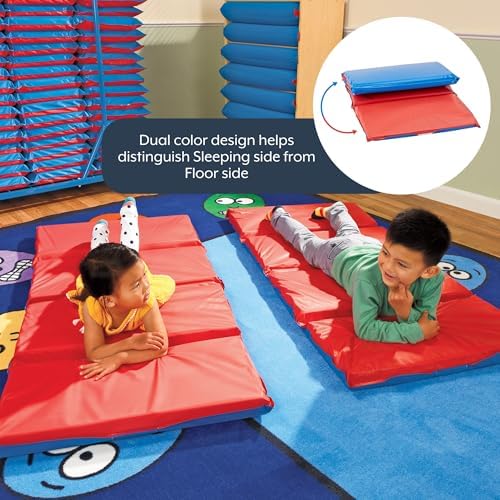 Children's Factory toddler rest mat emphasizing the waterproof radio-frequency sealed edges