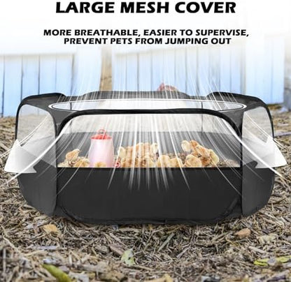 UWE Small Animal Playpen, Chicken Brooder Box with Cover Top, Portable Outdoor Exercise Pet Cage Tent, Waterproof Breathable Pet playpen Indoor for Chick Ktiien Bunny Hamster Guinea Pig, Black - Image 5