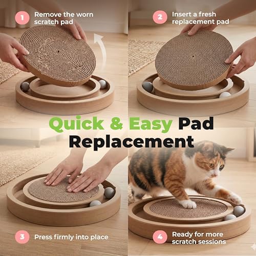 Cat scratcher refill pad placed inside interactive toy track
