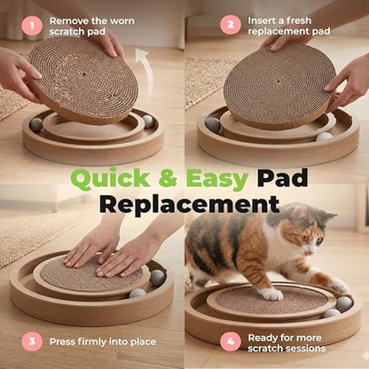 Heavy duty circular cardboard scratcher pad protecting home furniture from cat claws.