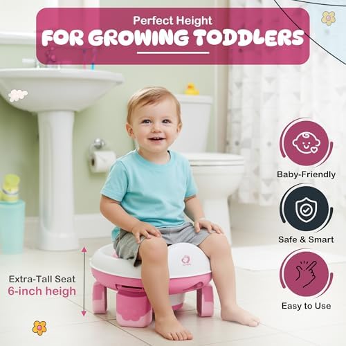 Toddler using FGQuelle potty training seat on floor