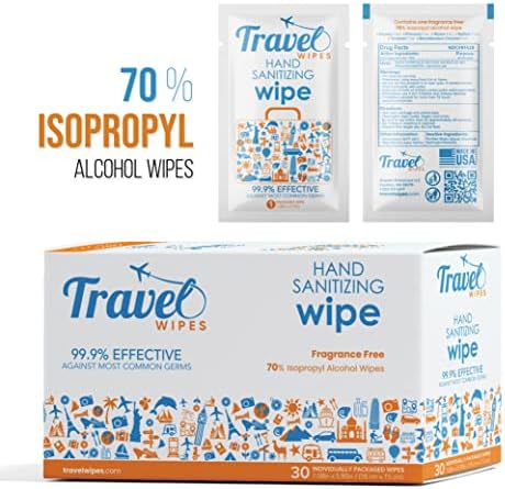 Hand Sanitizing Travel Wipes – 30ct Individually Wrapped | Fragrance-Free, Moisturizing, 70% Isopropyl Alcohol Wipes | Travel, Home, Office, Daily Use | Made in USA - Image 2