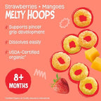Nutritional facts and organic ingredient list on the back of Earth's Best puffed baby snack.
