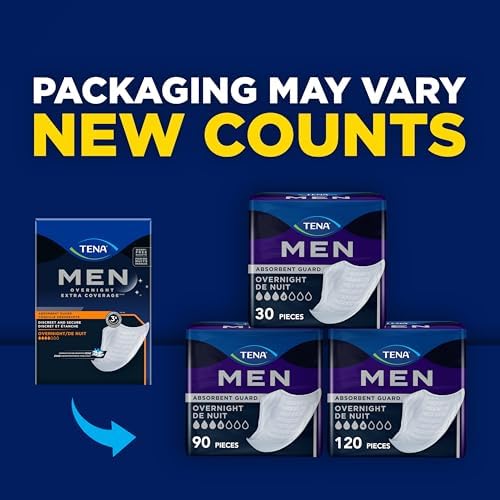 TENA Men Overnight Extra Coverage Guard displaying anatomically shaped cup design for male anatomy