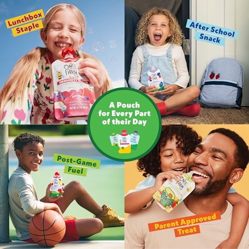 Authentic USA imported Once Upon a Farm organic squeeze pouches in realistic product packaging