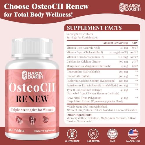 Joint Supplements for Women OsteoCII Renew Triple Strength – Advanced Joint, Bone & Skin Formula – Collagen, Glucosamine, Chondroitin, Calcium, MK-7, Vitamin D3, Hyaluronic Acid, 180 Tablets - Image 8