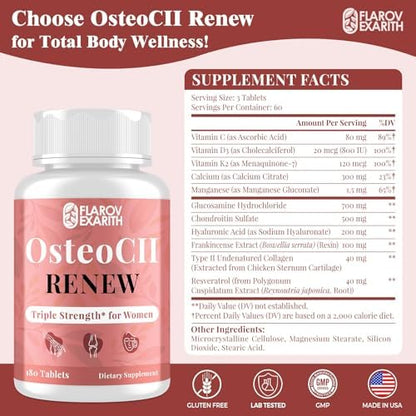 Joint Supplements for Women OsteoCII Renew Triple Strength – Advanced Joint, Bone & Skin Formula – Collagen, Glucosamine, Chondroitin, Calcium, MK-7, Vitamin D3, Hyaluronic Acid, 180 Tablets - Image 8