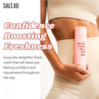 Salt.xo peppermint intimate wash gel texture showing pink-tinted botanical formula.