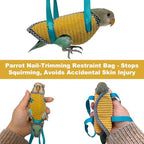 Anti scratch protective clothes for parakeets being used during nail trimming.