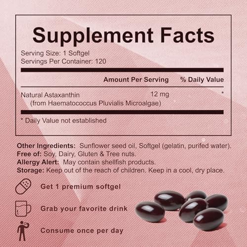 Rulinal premium astaxanthin 12mg supplement facts and ingredient list label