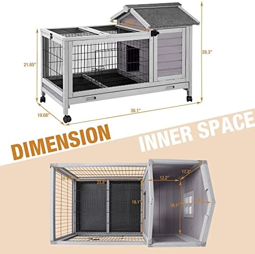Rabbit Hutch Indoor Outdoor Rabbit Cage Bunny Cage with Run,No Leak Pull Out Tray,Wire Fence - Image 7