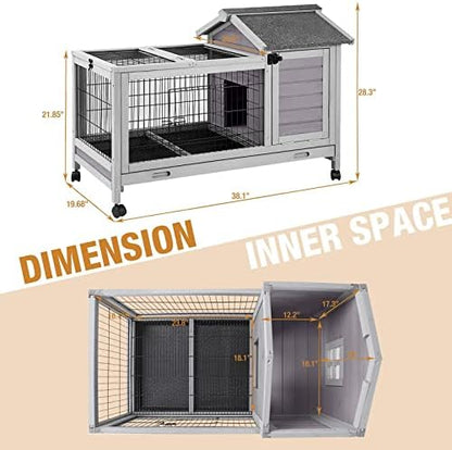 Rabbit Hutch Indoor Outdoor Rabbit Cage Bunny Cage with Run,No Leak Pull Out Tray,Wire Fence - Image 7