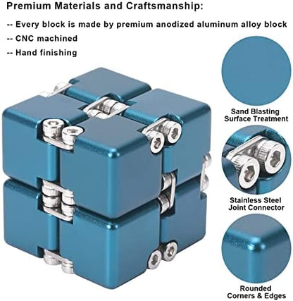 Lifidea metallic blue infinity magic cube unfolded showing interconnected aluminum blocks and steel pins