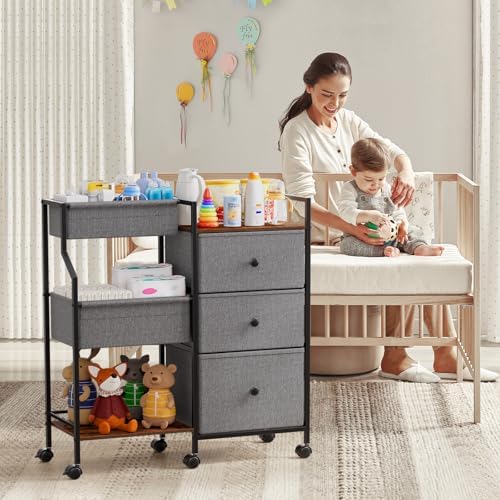 Side view of Modanais 3-tier mobile diaper storage cart