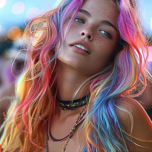 Girl with colorful temporary dyed hair using Colayerist chalk.