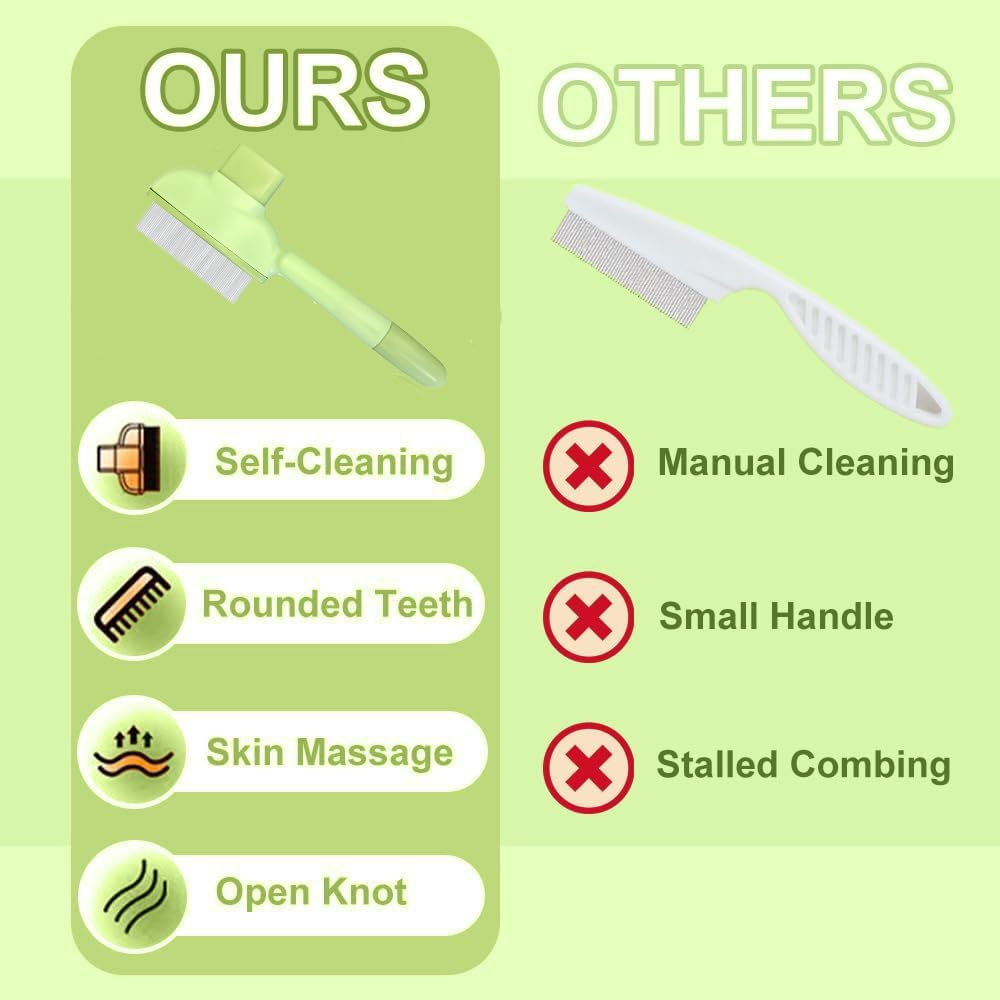 Duo pack of green pet combs for deshedding and flea removal