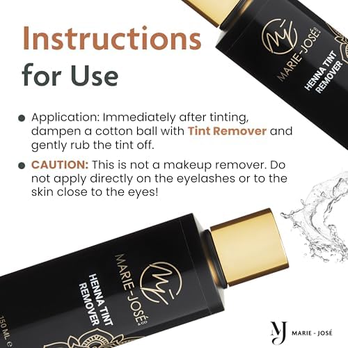 Marie-JosÃ© professional eyebrow tint stain remover packaging displaying ingredients and usage instructions