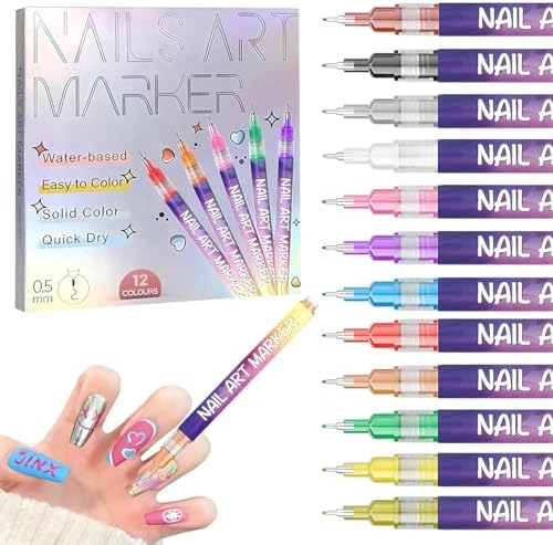 Shivynza 12 colors nail art pen set with fine tips