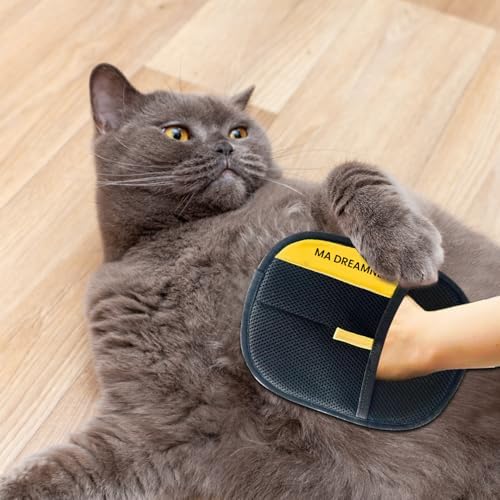 Electrostatic pet hair mitt glove cleaning fur off a living room couch
