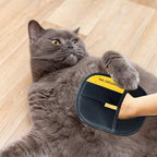 Electrostatic pet hair mitt glove cleaning fur off a living room couch