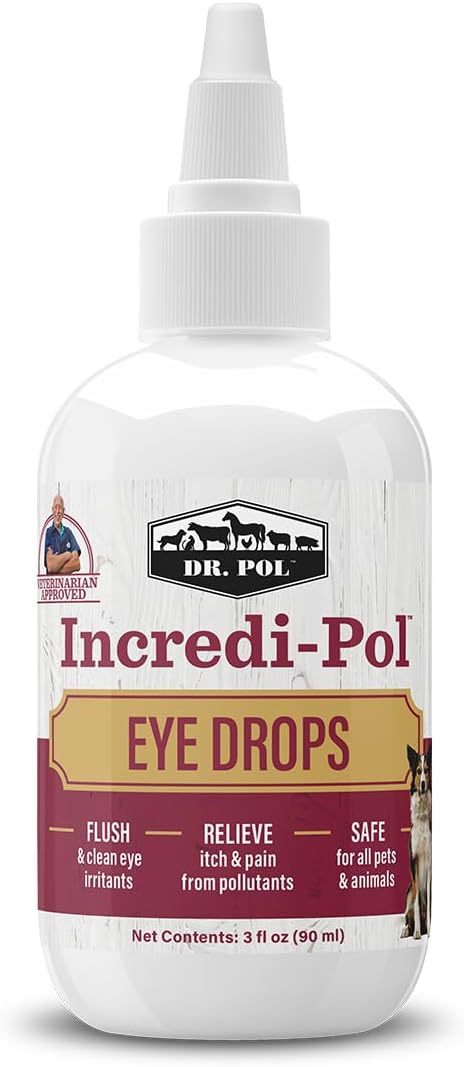 Hypochlorous pet eye wash for dog allergy relief and flushing
