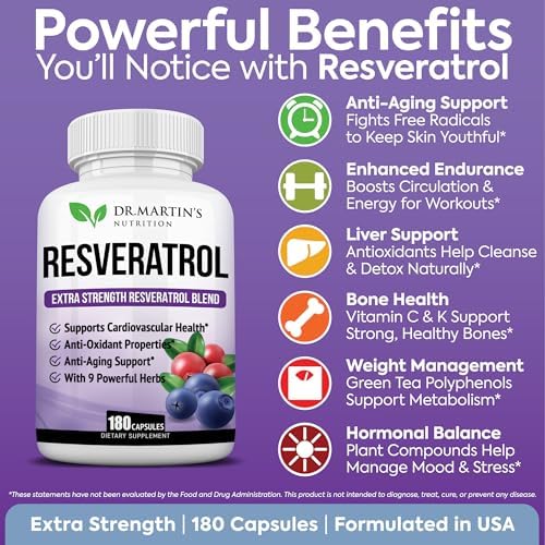 Dr. Martin's Nutrition Resveratrol 180 capsules supplement label details