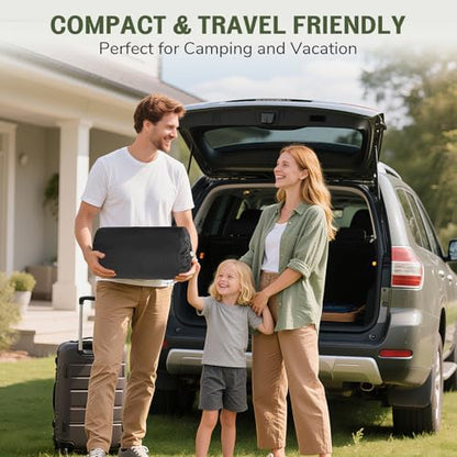 Lightweight baby crib tent rolled up compactly next to its convenient travel carry bag