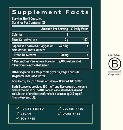 Gaia Herbs resveratrol dietary supplement made with Japanese Knotweed