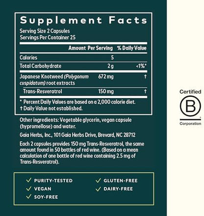 Gaia Herbs resveratrol dietary supplement made with Japanese Knotweed