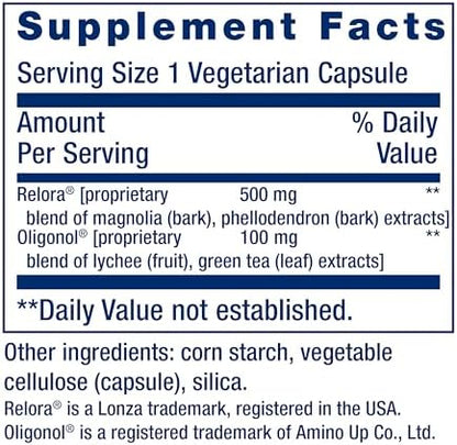 Life Extension Cortisol Stress Balance supplement facts and ingredient label