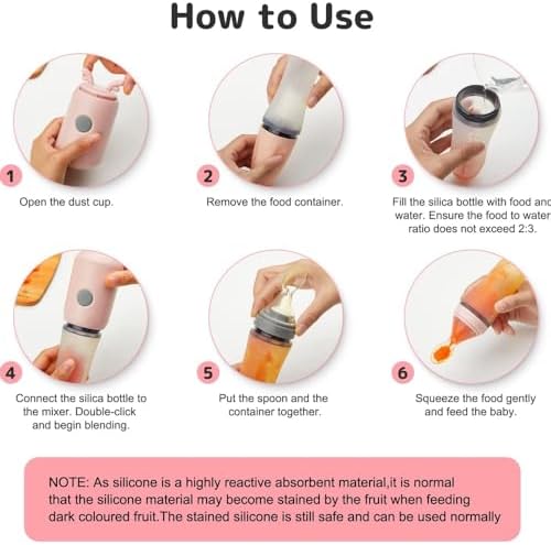 Close up view of the food grade silicone squeeze spoon attached to the baby feeding bottle