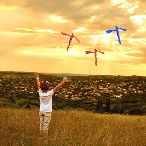 Kids playing outdoors with 3 piece flying superhero launcher toys