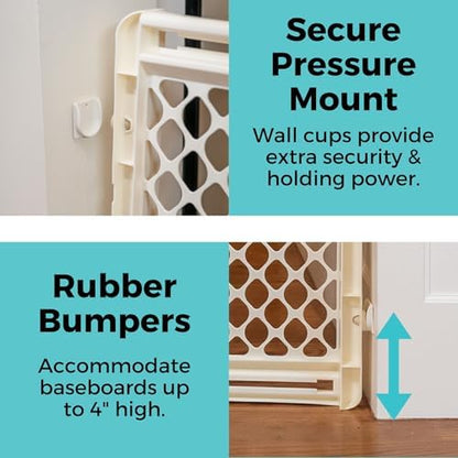 Ergonomic locking handle mechanism detail on the premium imported plastic baby gate.
