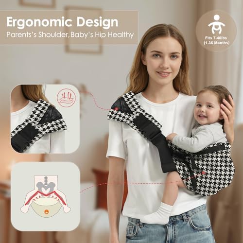 Ergonomic baby holder carrier showing cushioned hip seat support