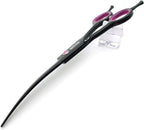 Ergonomic dog hair cutting scissors with purple finger rings and case